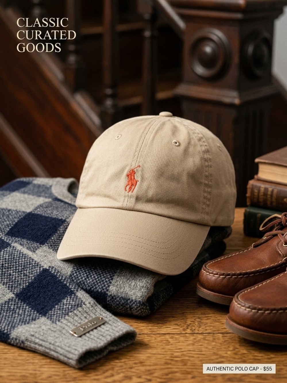 Polo Ralph Lauren Khaki Beige Orange Pony Cotton Baseball Cap Preppy Old Money